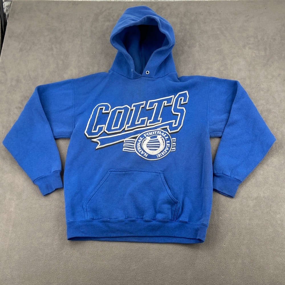 Vintage Indianapolis Colts Hoodie Men Medium Blue Logo 7 NFL Sports Fleece Lined